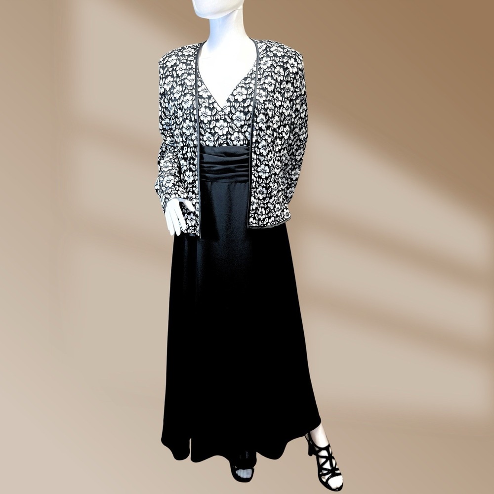 R&M Richards 2 Piece Formal Black & White Sparkle Women's Dress Sz 12